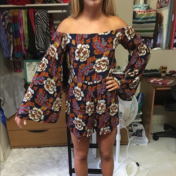 Urban Outfitters Dresses & Skirts - URBAN OUTFITTERS navy floral long sleeve romper